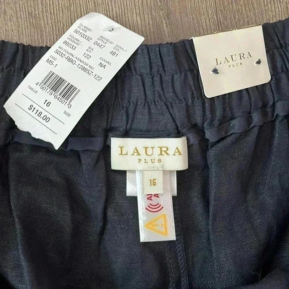 [16]Laura Plus Linen Blend Black Wide Leg  Crop Pants with Eyelet Hems - Picture 2 of 11